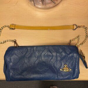 Vivienne Westwood vintage blue leather crossbody bag with gold detachable chain